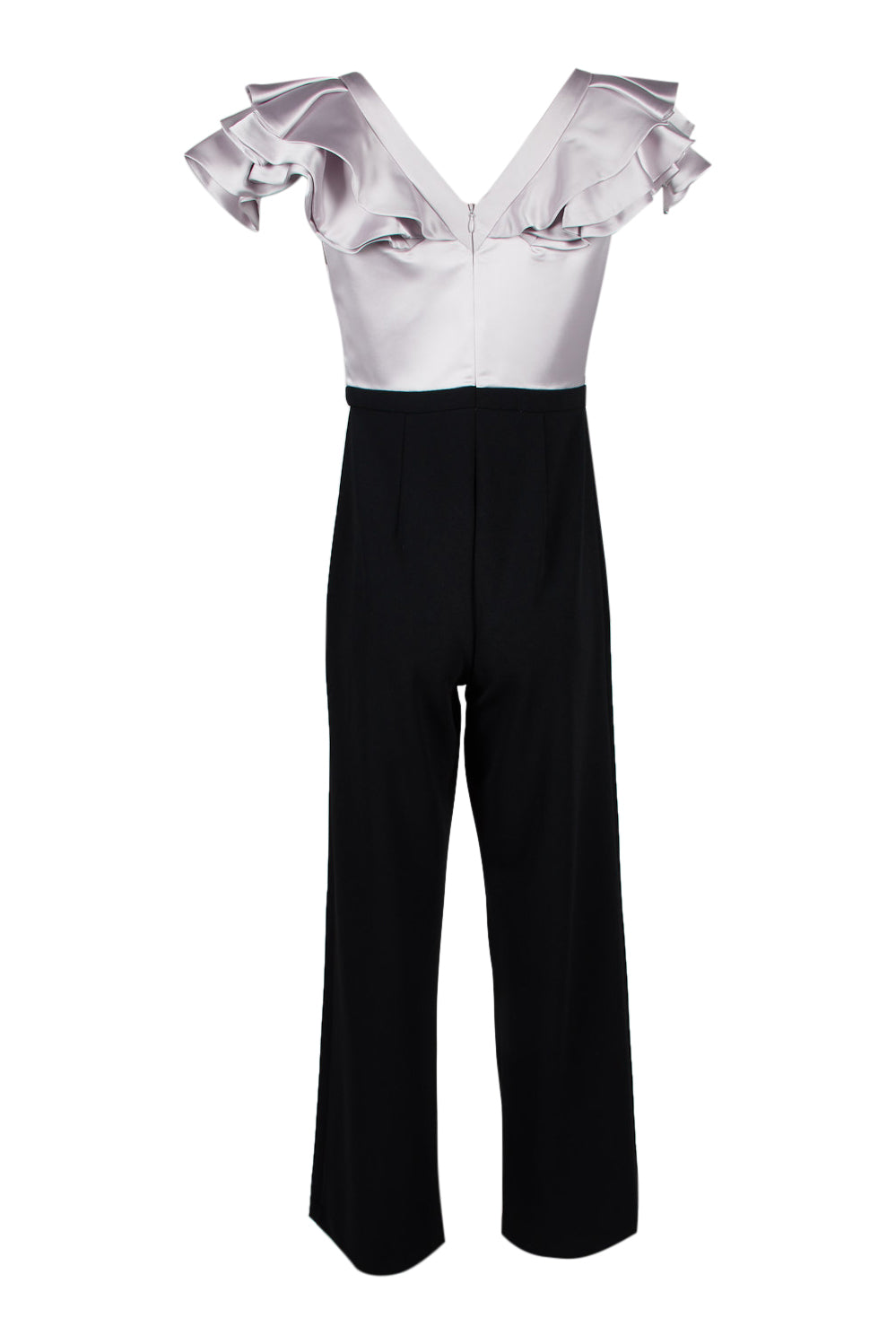 Aidan Mattox V-Neck Flutter Sleeve Zipper Back Satin Crepe Jumpsuit-1