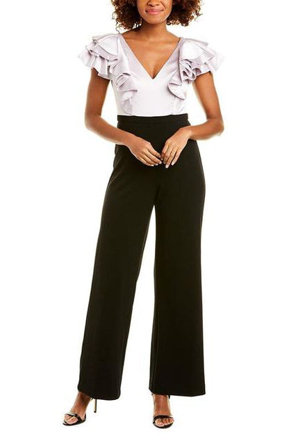 Aidan Mattox V-Neck Flutter Sleeve Zipper Back Satin Crepe Jumpsuit-0