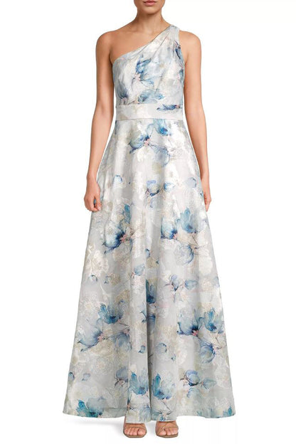 Aidan Mattox Floral Jacquard One-Shoulder Neck Sleeveless Gown-0