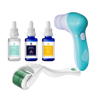 Advanced Facial Cleansing Brush, Anti-Aging Serum Set, and Micro Needle Derma Roller Bundle-0