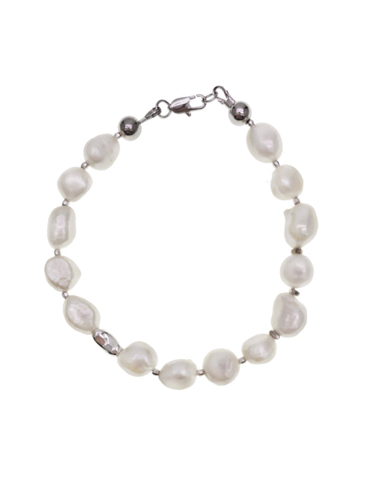 Freshwater Pearls With Sterling Silver Men's Bracelet MEB04-0
