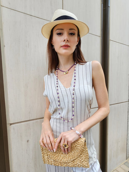 Freshwater Pearls With Amethyst Long Necklace PN015-2