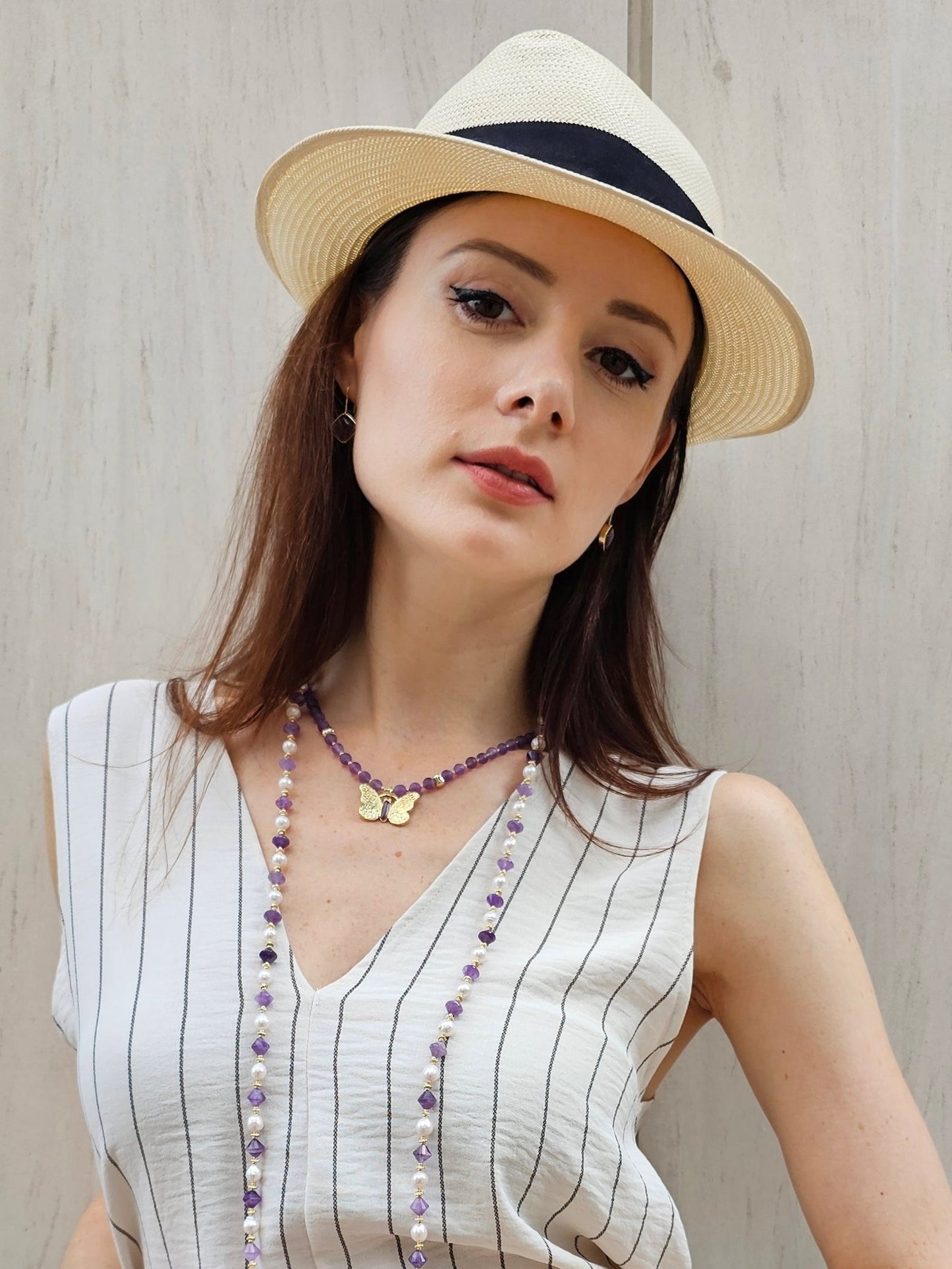 Amethyst With Butterfly Pendant Necklace PN010-2