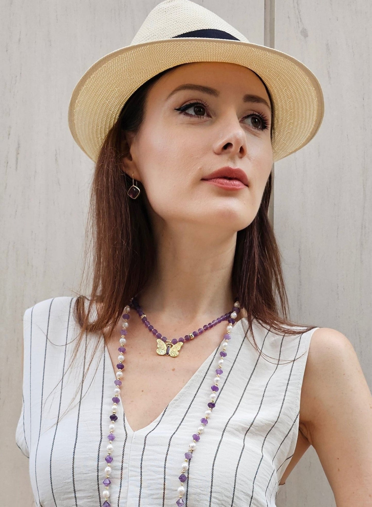 Amethyst With Butterfly Pendant Necklace PN010-0