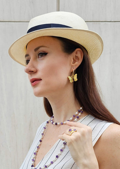 Butterfly With Amethyst Stone Dangle Earrings PE013-0