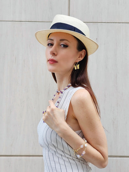 Butterfly With Amethyst Stone Dangle Earrings PE013-2