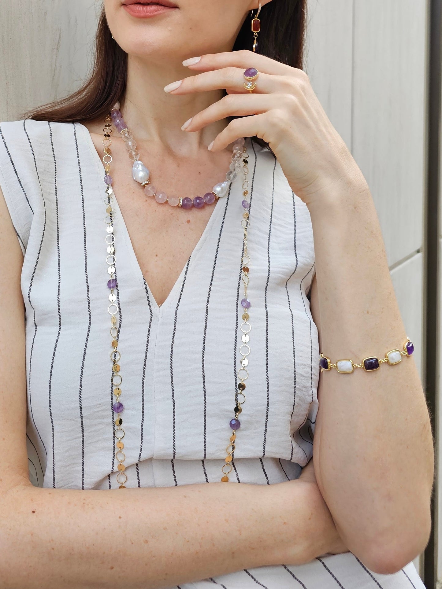 Amethyst And Moonstone Box Clasp Bracelet PB004-4