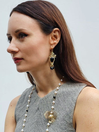 Black Agate Chandelier Earrings PE002-1