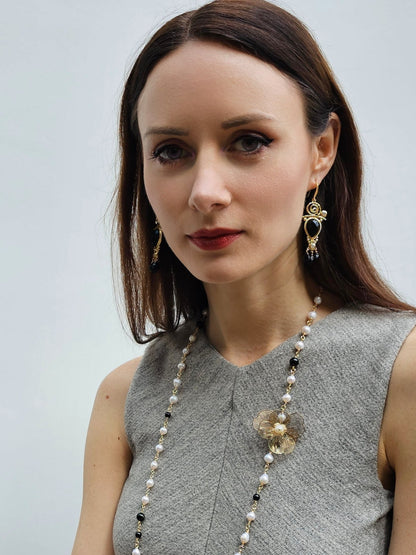 Black Agate Chandelier Earrings PE002-4