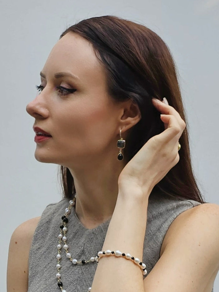 Labradorite With Teardrop Obsidian Earrings PE003-1