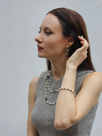 Freshwater Pearls With Black Obsidian Adjustable Bracelet PB001-3