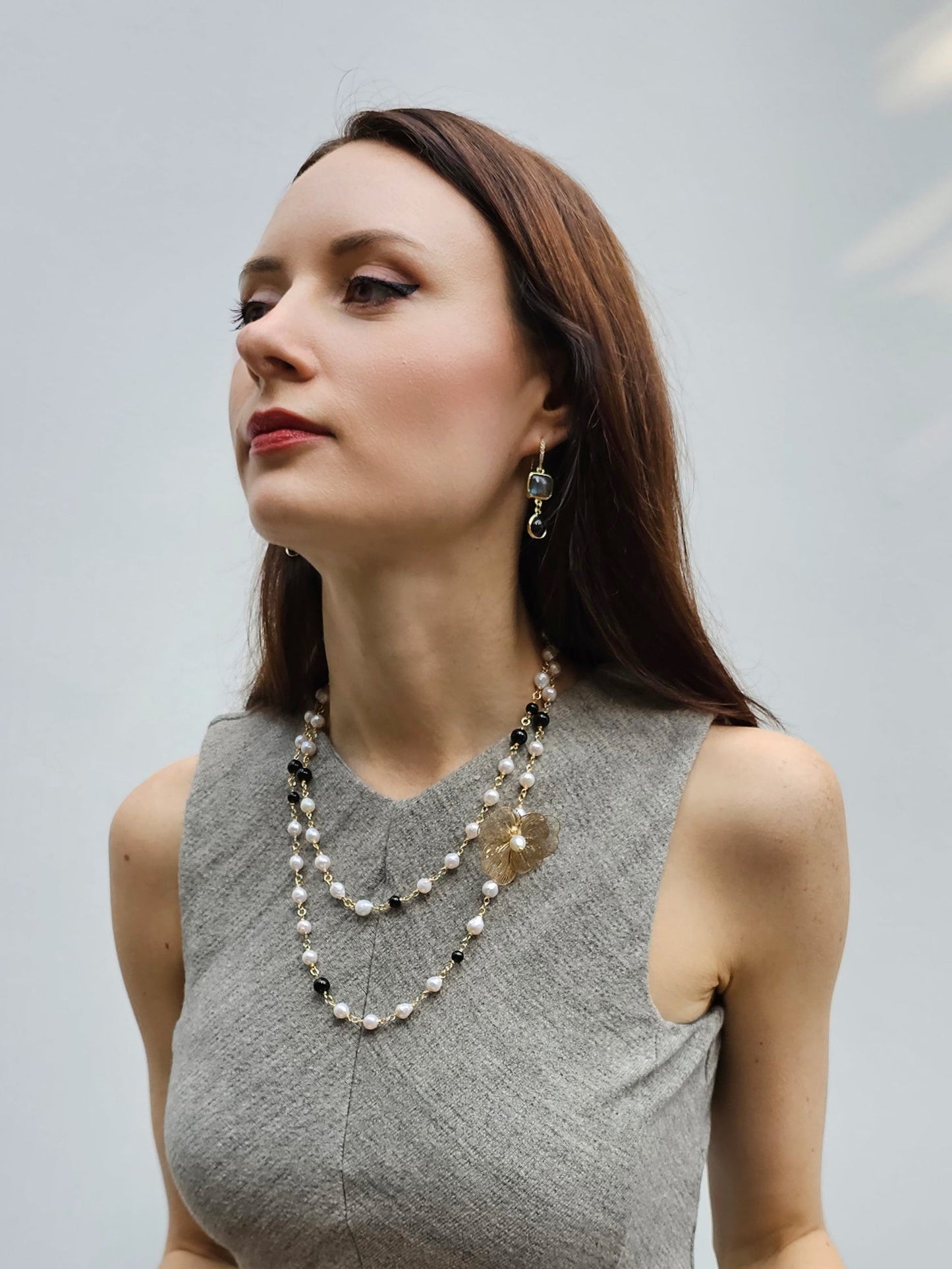 Labradorite With Teardrop Obsidian Earrings PE003-3