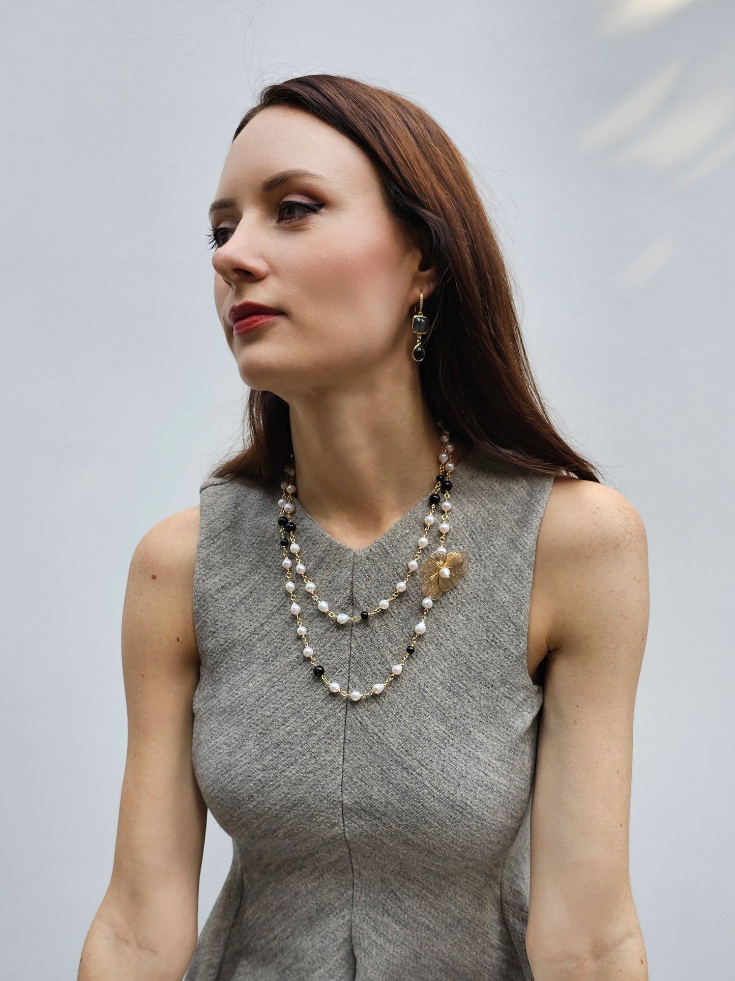 Labradorite With Teardrop Obsidian Earrings PE003-4