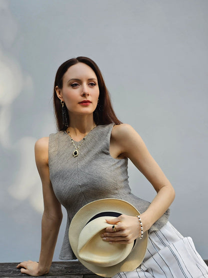 Black Obsidian Pendant Chain Necklace PN002-2