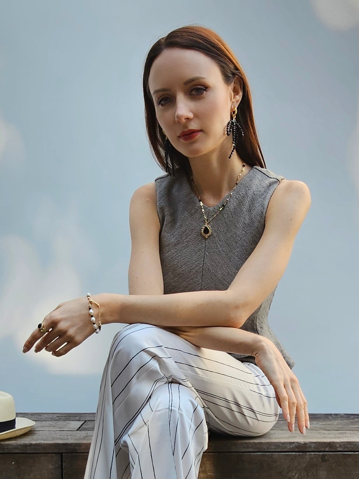 Black Obsidian Crafted Butterfly Knot And Tassel Asymmetric Earrings PE004-3