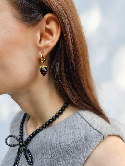 Black Strawberry Dangle Hoop Earrings PE005-2