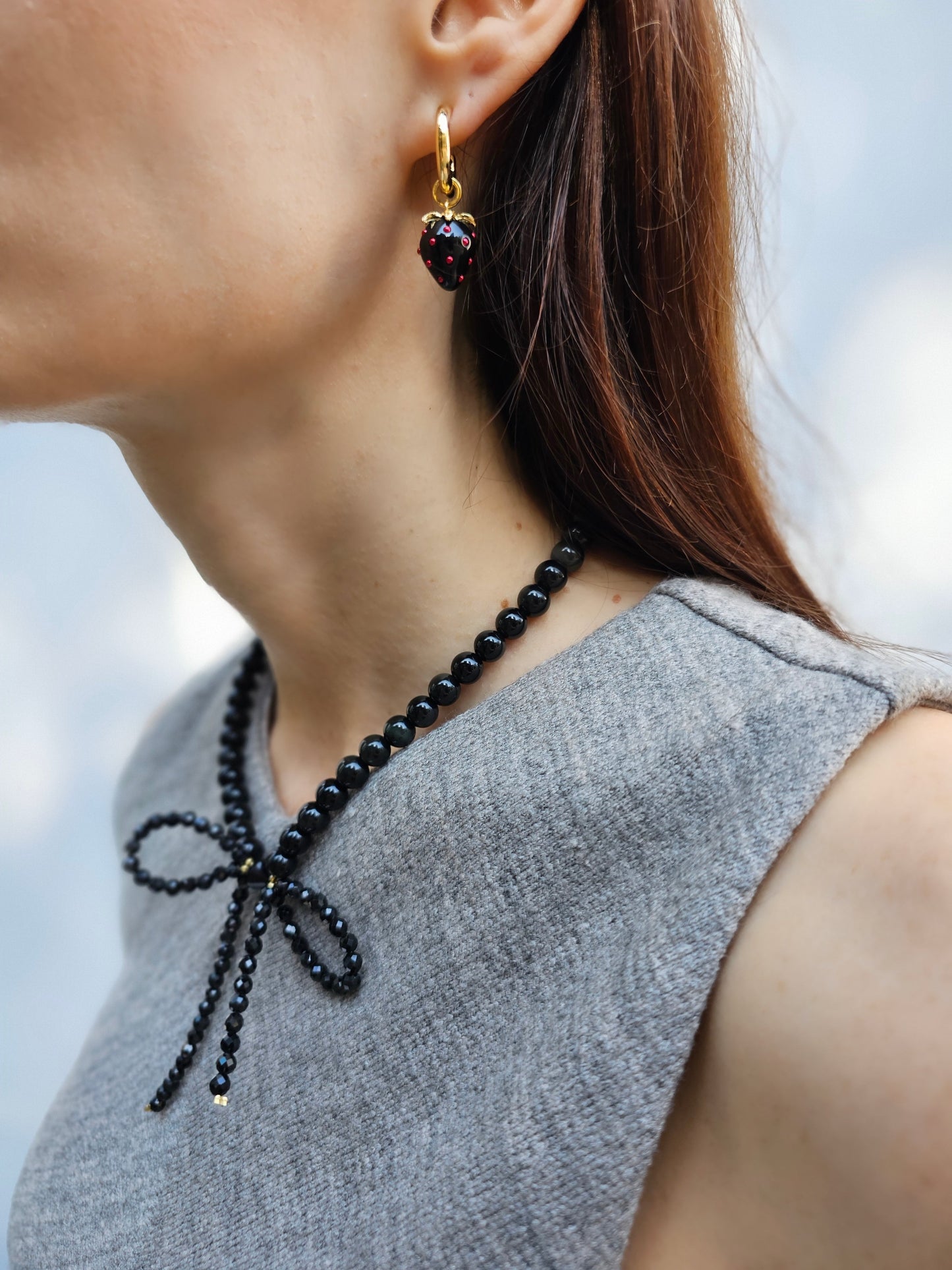 Black Obsidian Butterfly Knot Statement Necklace PN001-3