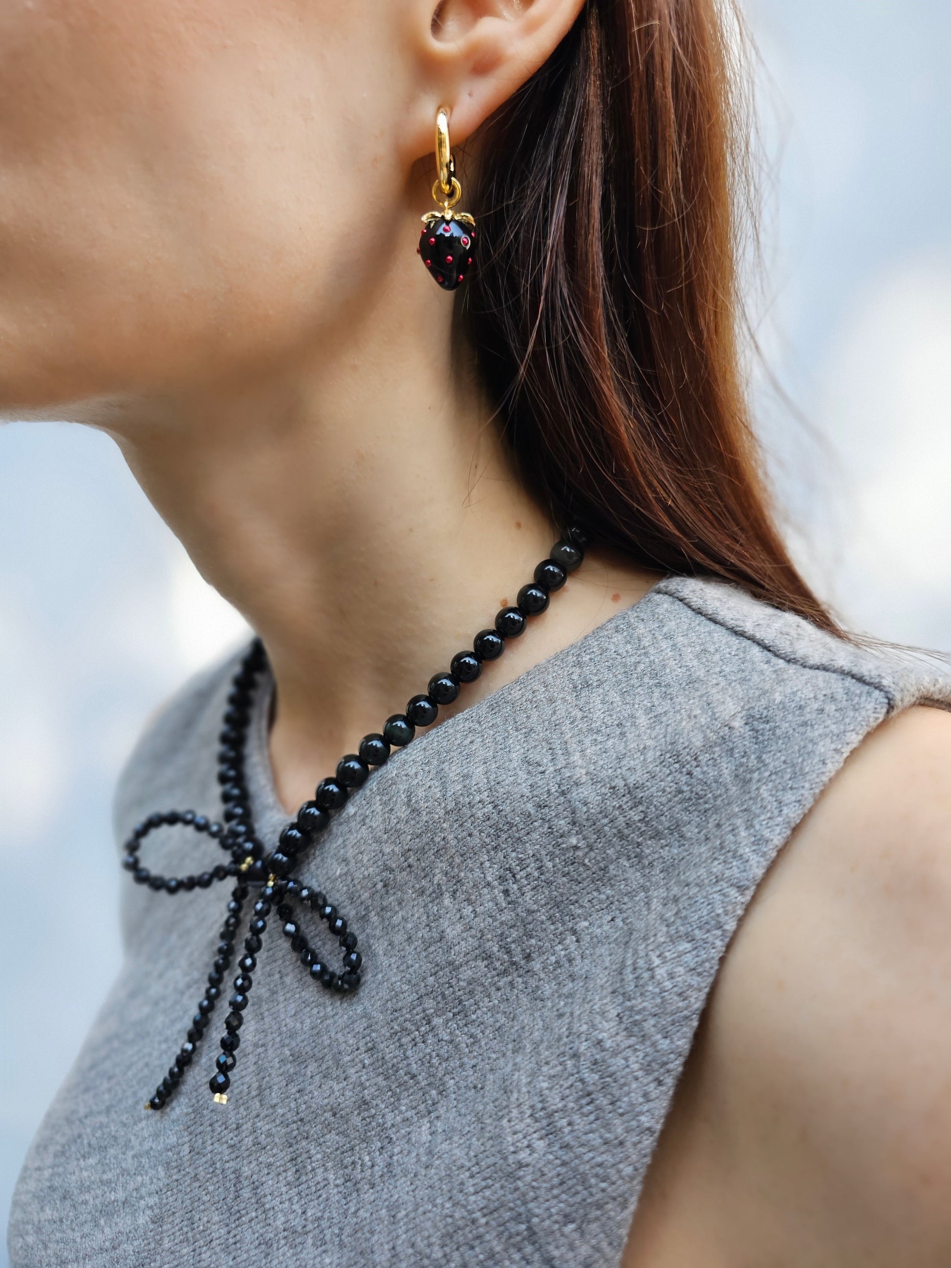 Black Obsidian Butterfly Knot Statement Necklace PN001-3