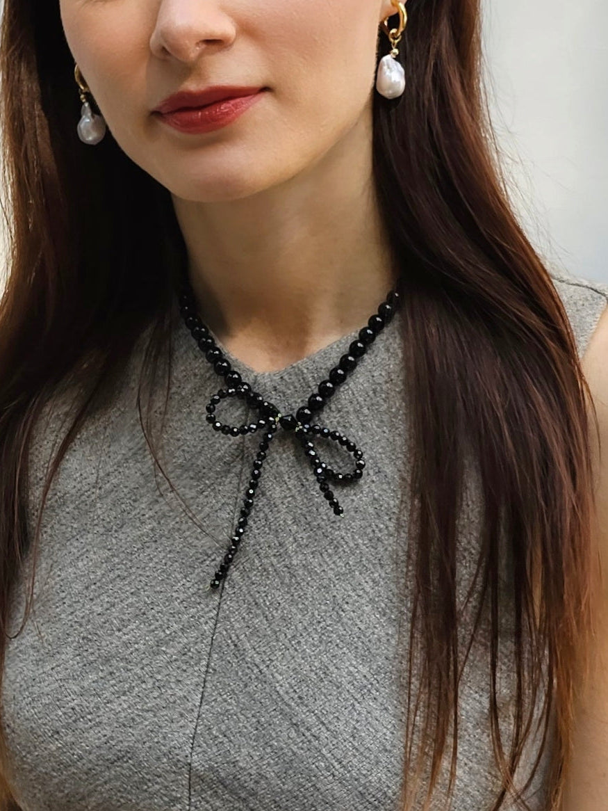 Black Obsidian Butterfly Knot Statement Necklace PN001-4