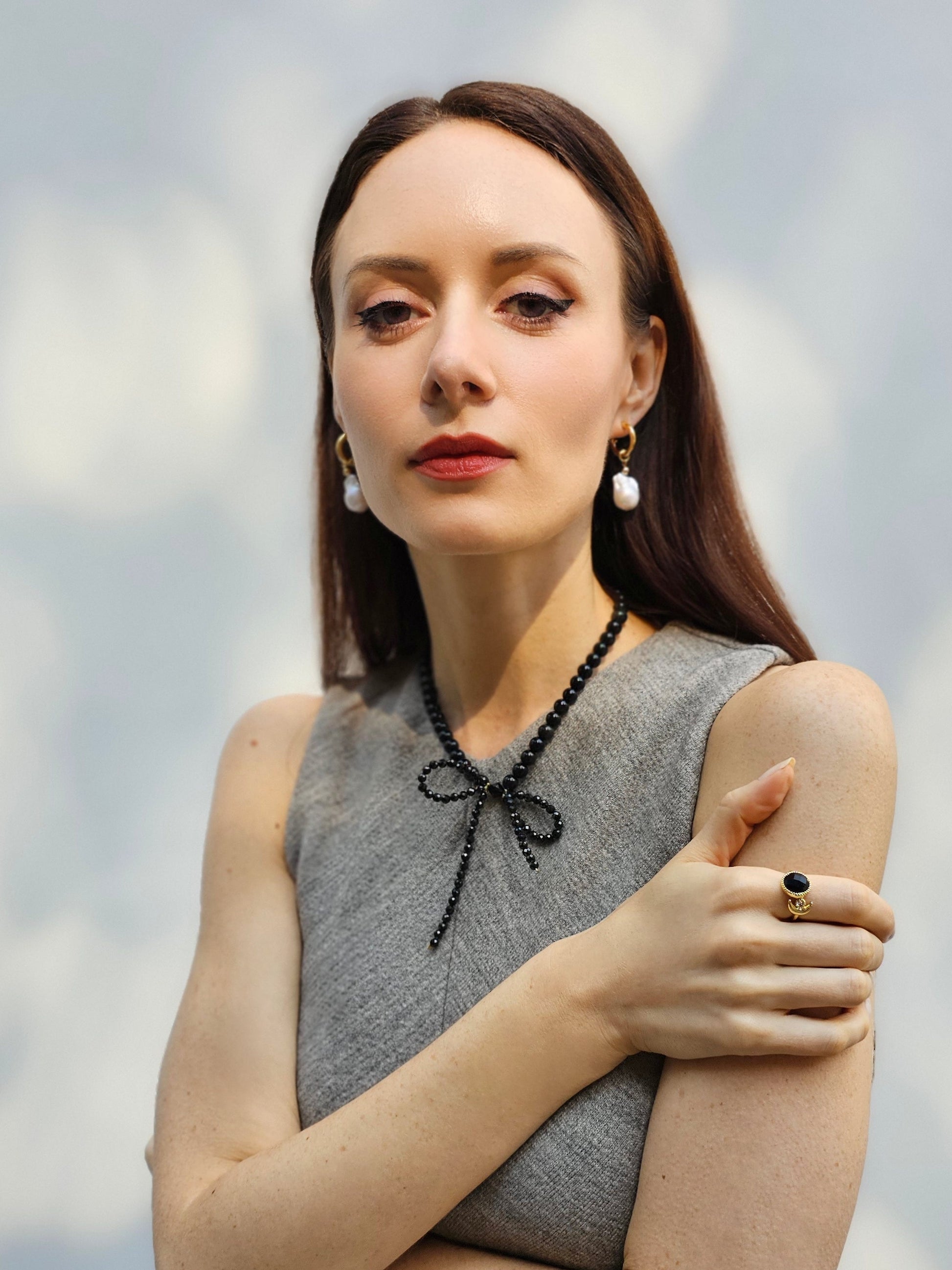 Black Obsidian Butterfly Knot Statement Necklace PN001-2