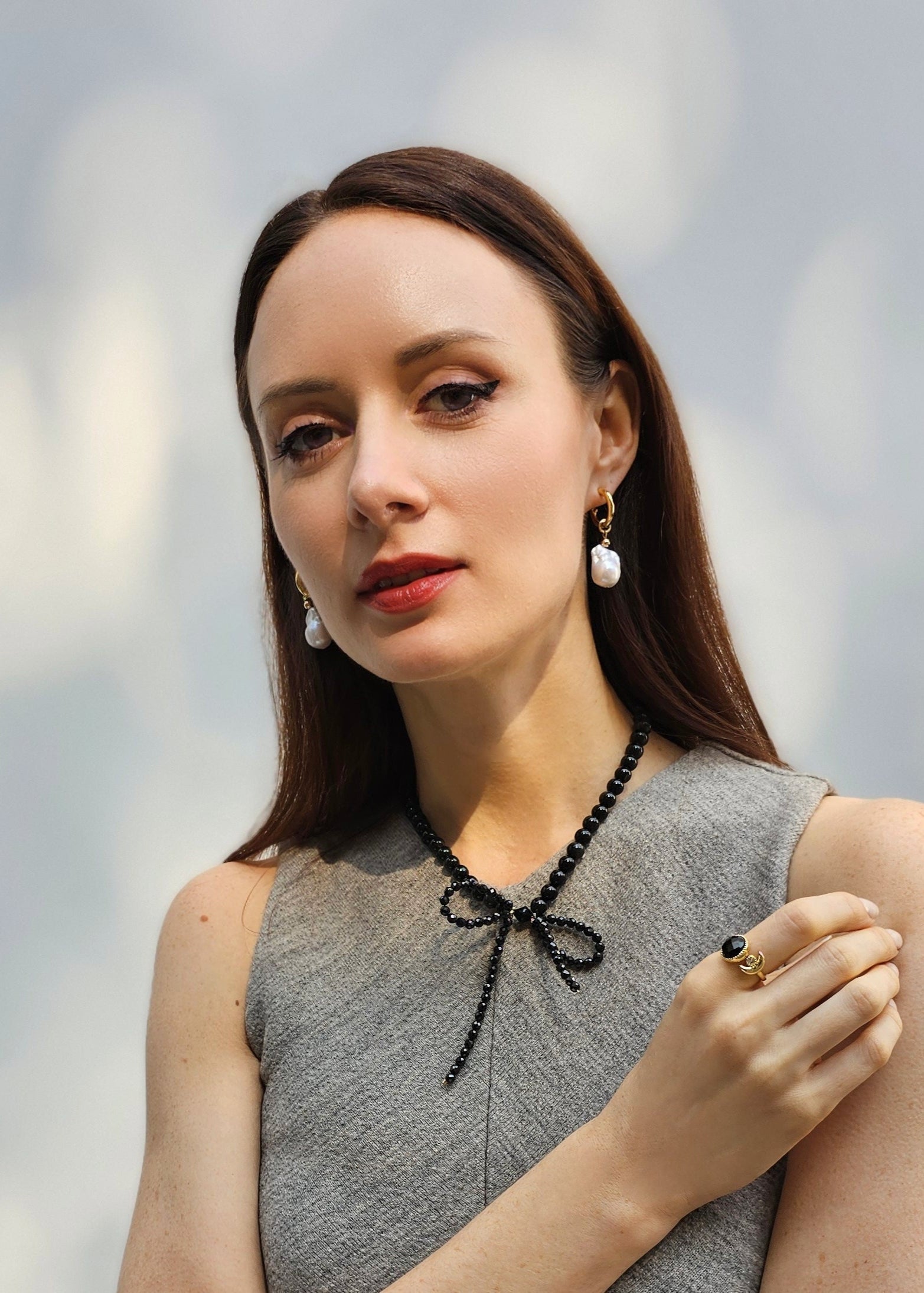 Black Obsidian Butterfly Knot Statement Necklace PN001-0