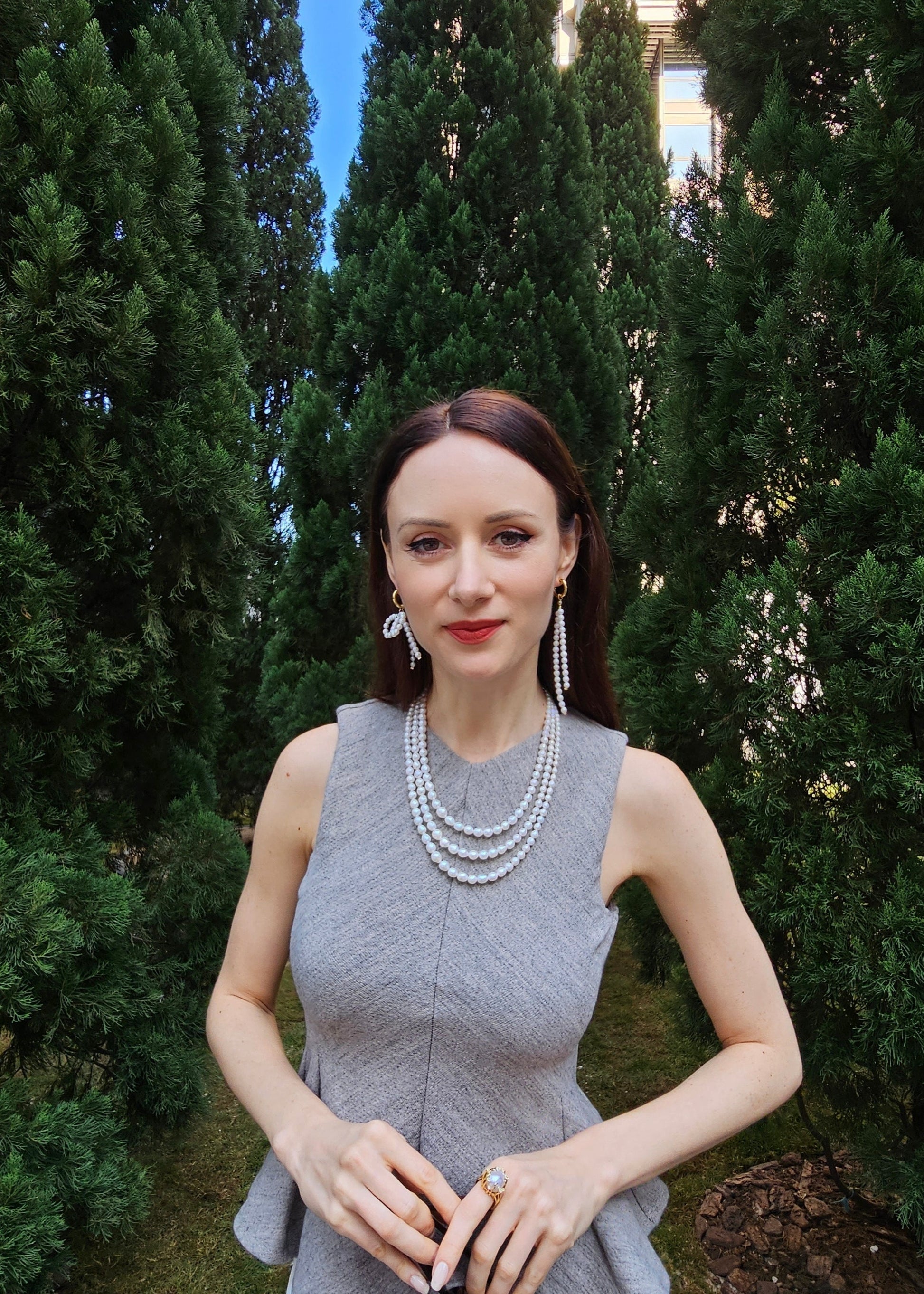 Freshwater Pearls Butterfly Knot And Tassel Asymmetric Earrings PE006-2