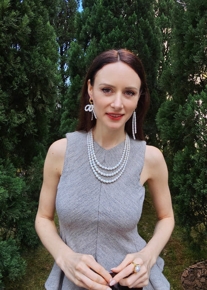 Freshwater Pearls Butterfly Knot And Tassel Asymmetric Earrings PE006-4