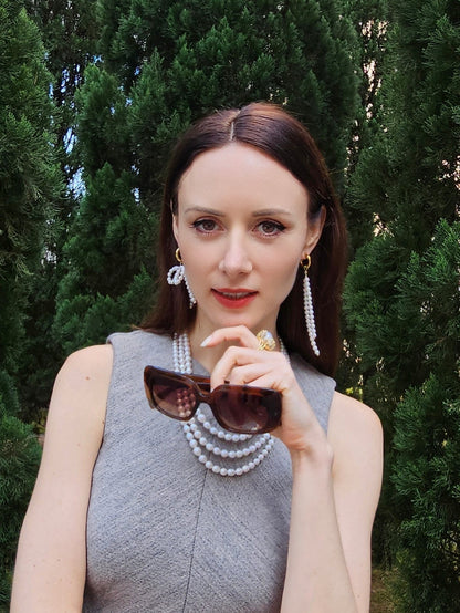 Freshwater Pearls Butterfly Knot And Tassel Asymmetric Earrings PE006-1