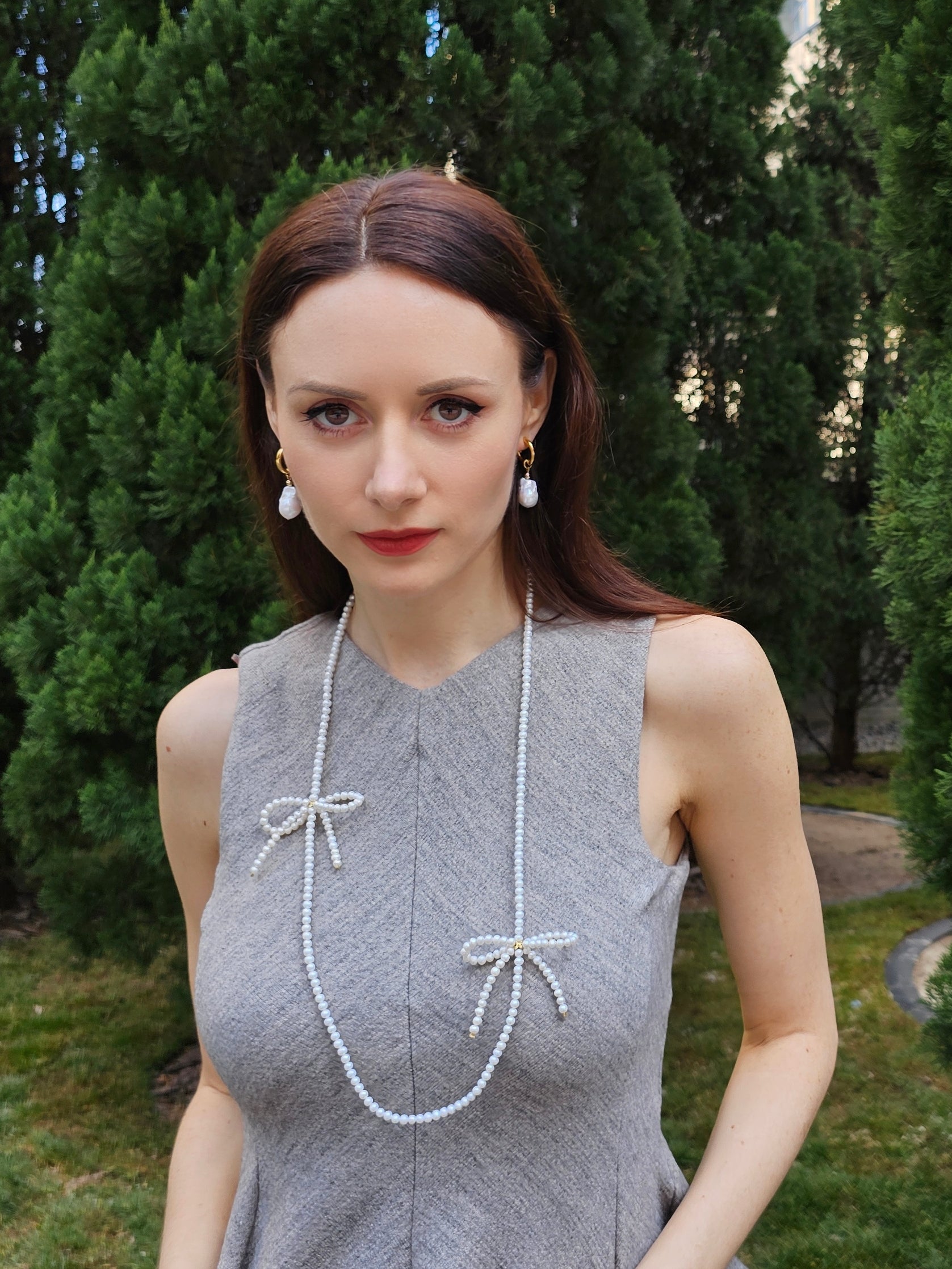 Freshwater Pearls Crafted Butterfly Knot Long Necklace PN008-3