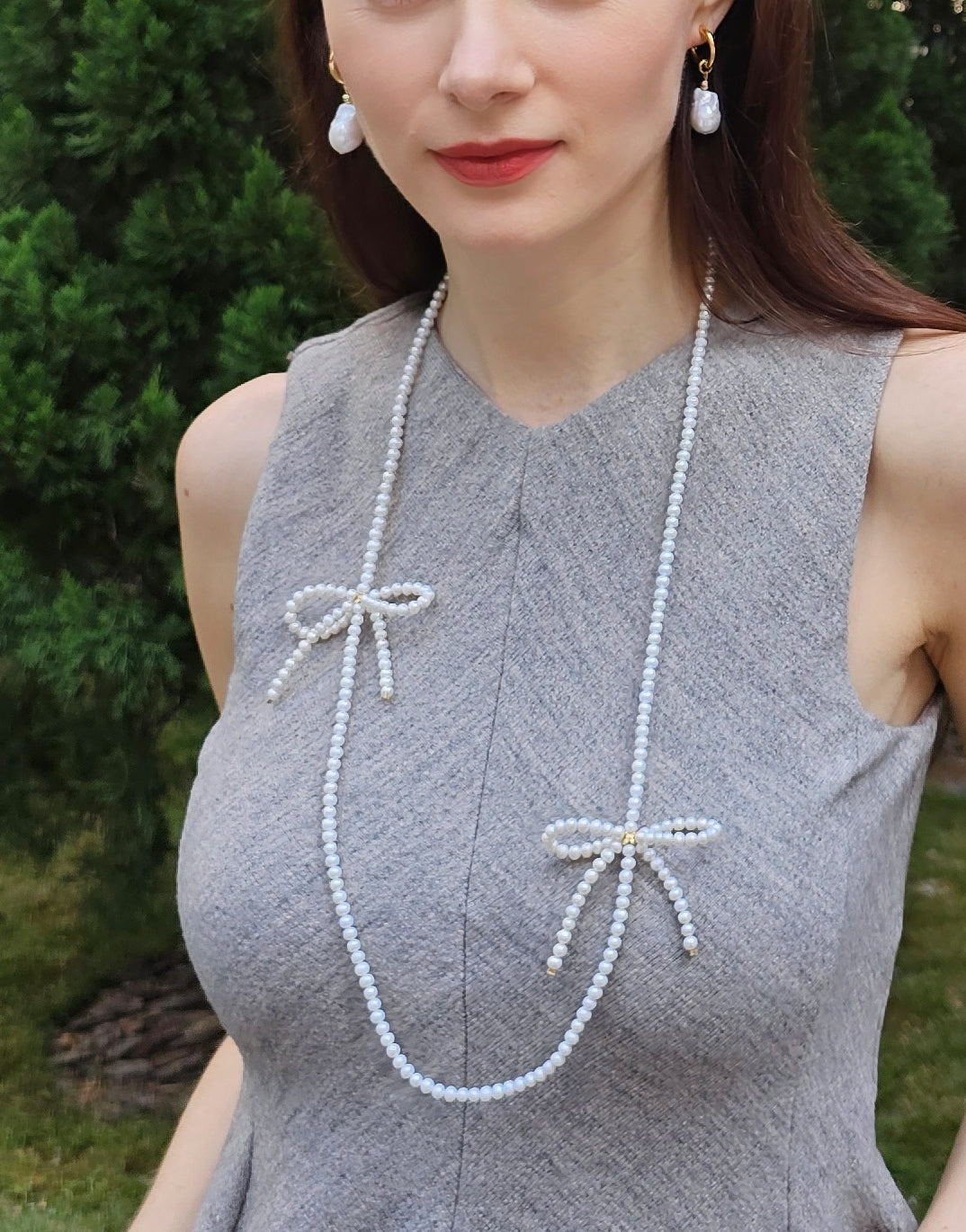 Freshwater Pearls Crafted Butterfly Knot Long Necklace PN008-2