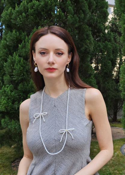 Freshwater Pearls Crafted Butterfly Knot Long Necklace PN008-0