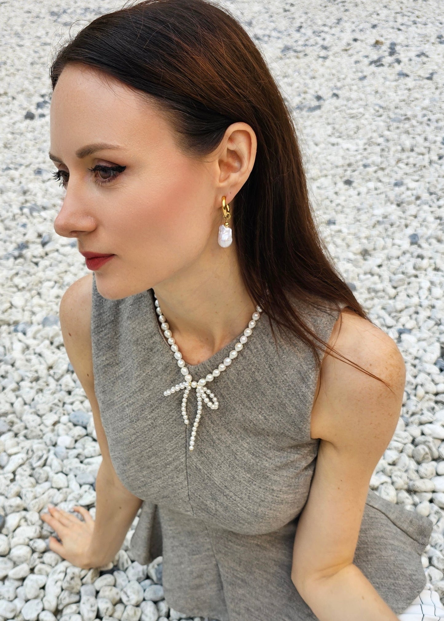 Freshwater Pearls Butterfly Knot Statement Necklace PN005-0