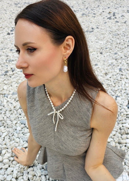 Freshwater Pearls Butterfly Knot Statement Necklace PN005-0