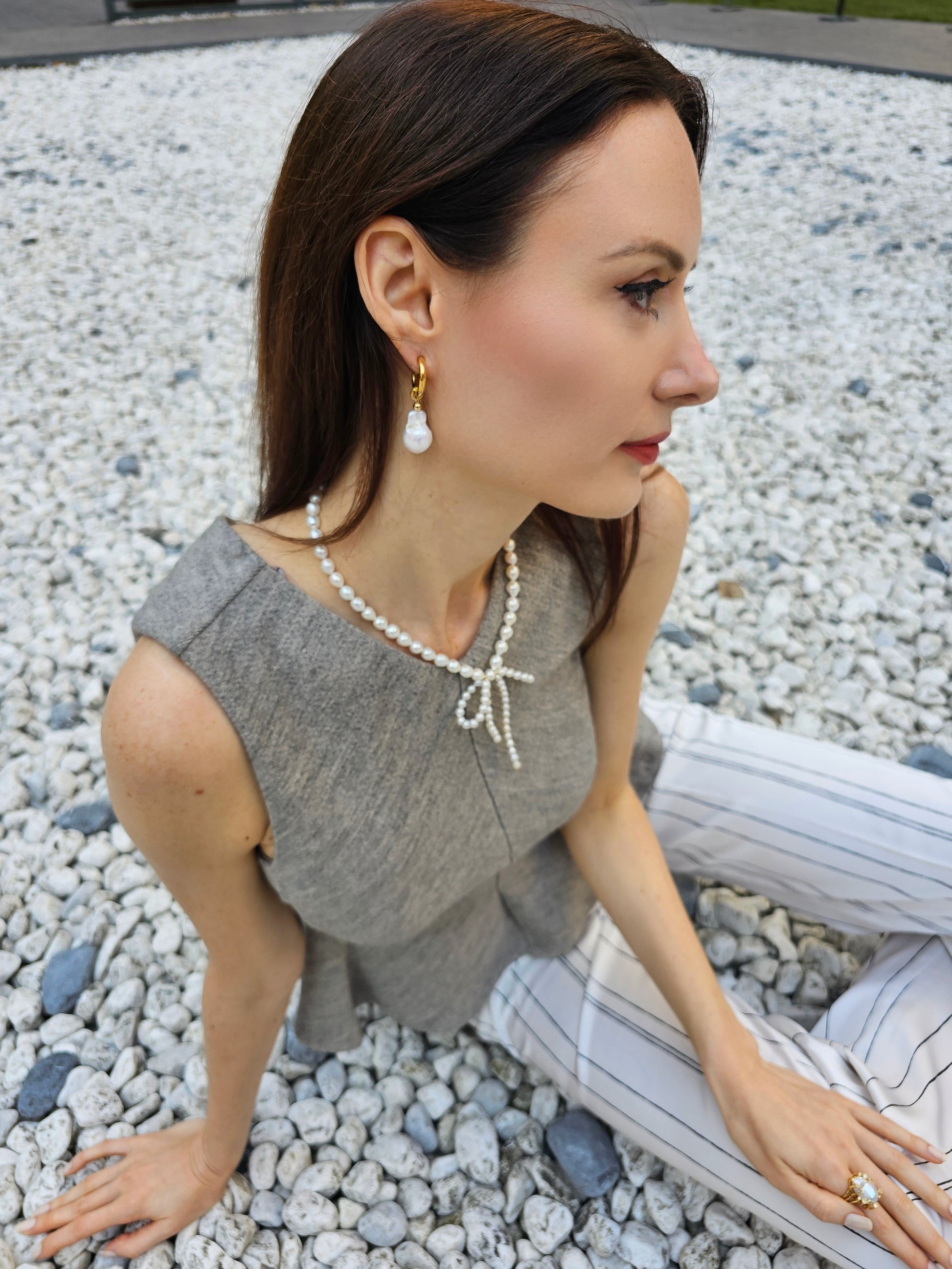 Freshwater Pearls Butterfly Knot Statement Necklace PN005-4