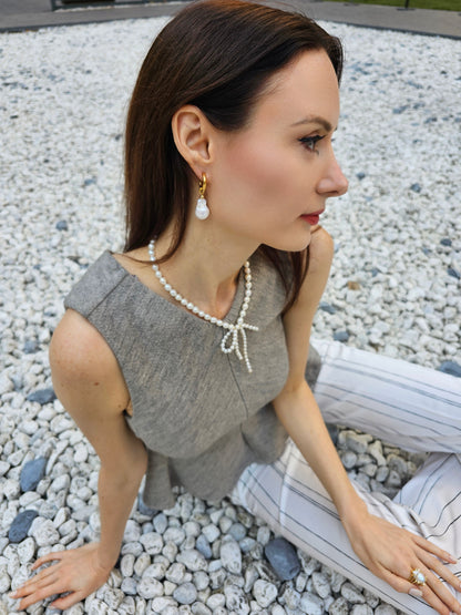 Freshwater Pearls Butterfly Knot Statement Necklace PN005-4