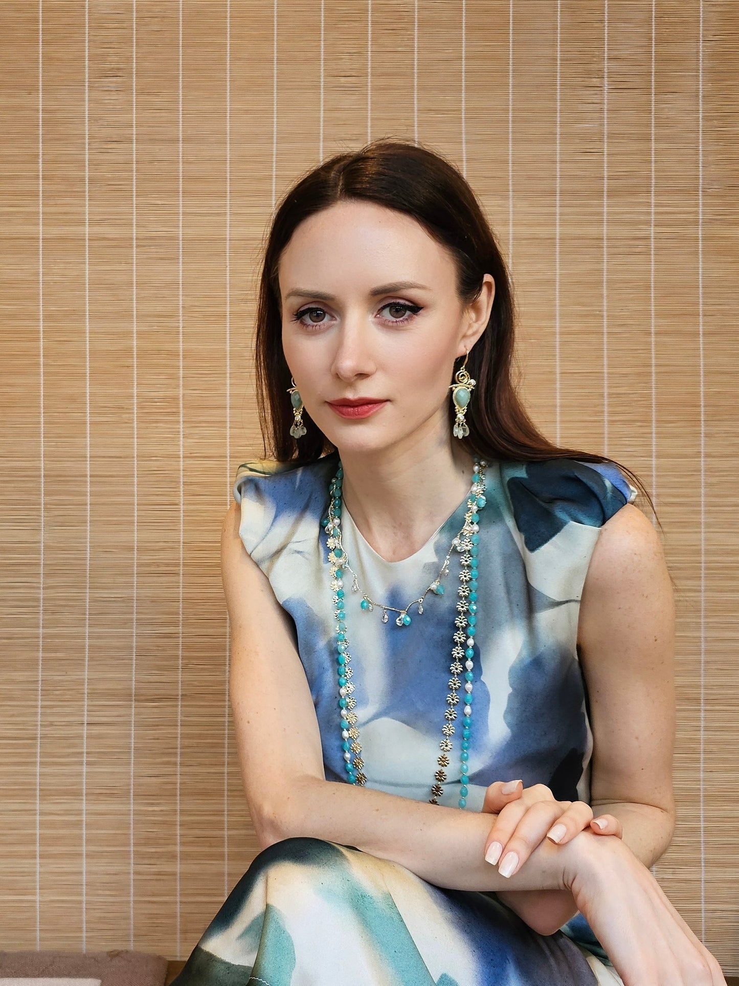 Amazonite With Flower Chain Double Layers Necklace PN016-2