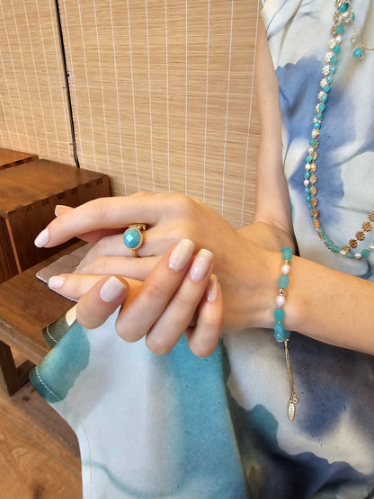 Amazonite With Freshwater Pearls Adjustable Bracelet PB007-1