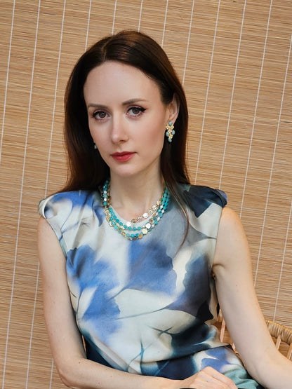 Amazonite With Flower Chain Double Layers Necklace PN016-4