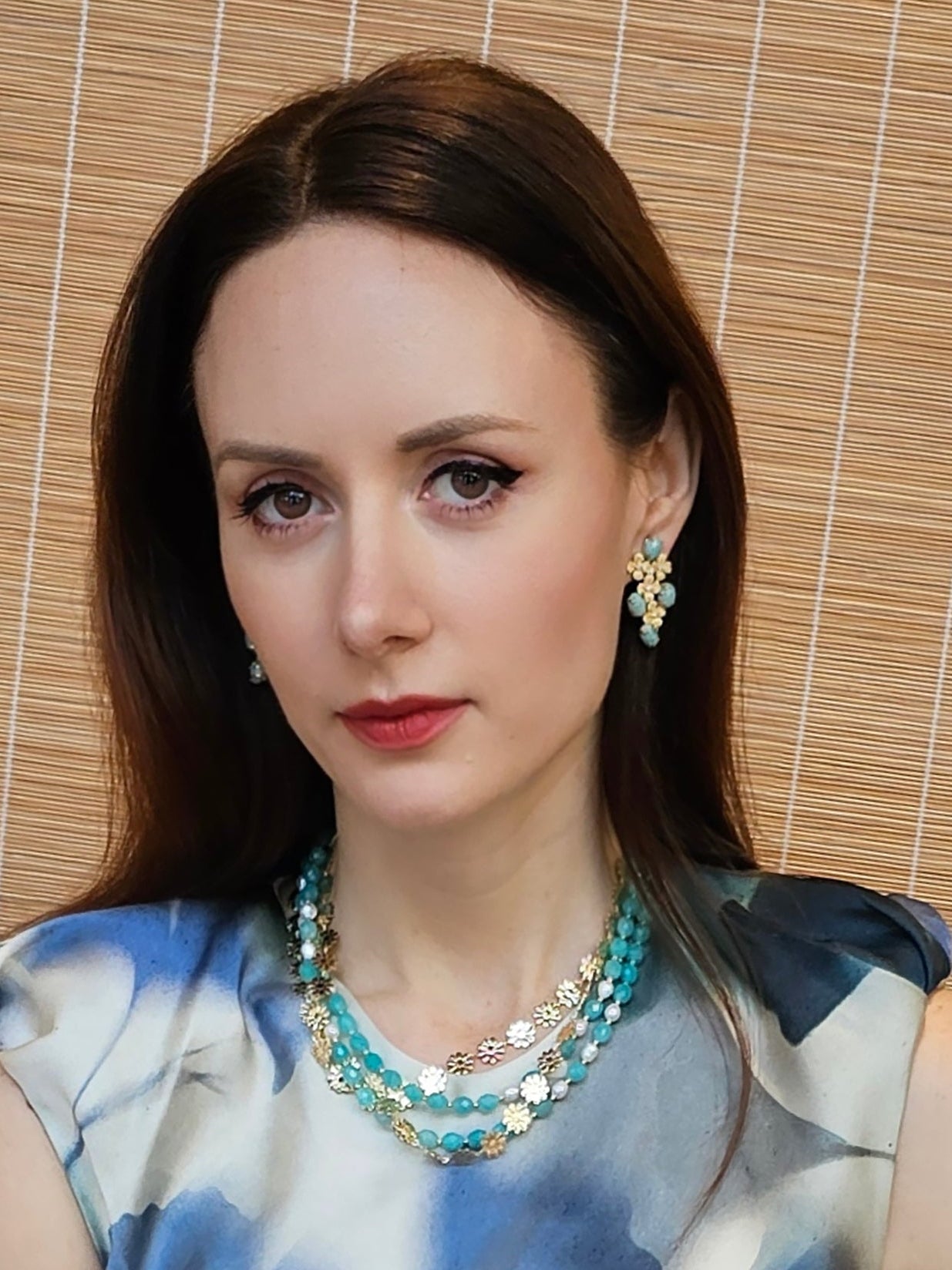 Amazonite Flower Setting Statement Earrings PE014-2