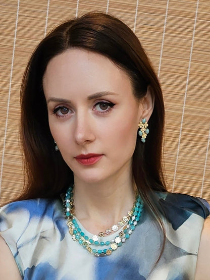 Amazonite Flower Setting Statement Earrings PE014-2