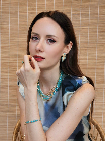 Amazonite Flower Setting Statement Earrings PE014-4