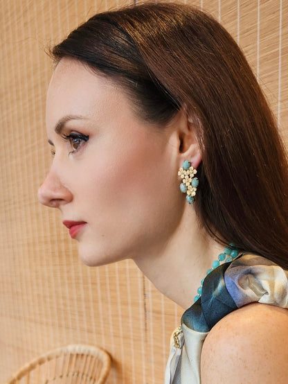 Amazonite Flower Setting Statement Earrings PE014-1