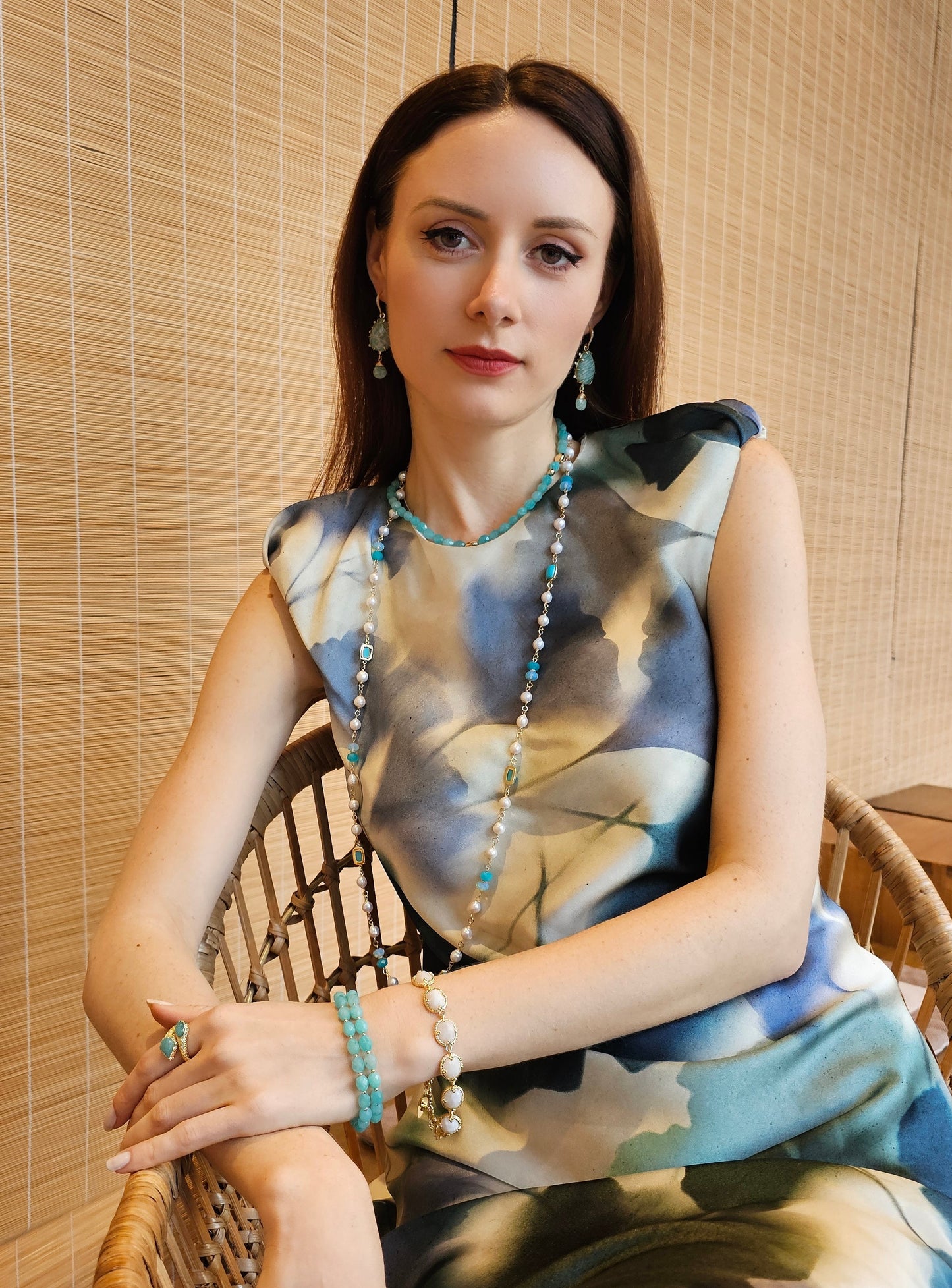 Freshwater Pearls With Turquoise Long Necklace PN018-2