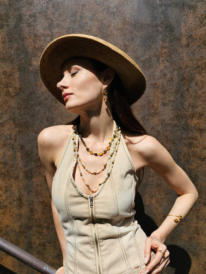 Brown Tiger-eye With Citrine Statement Necklace PN054-3