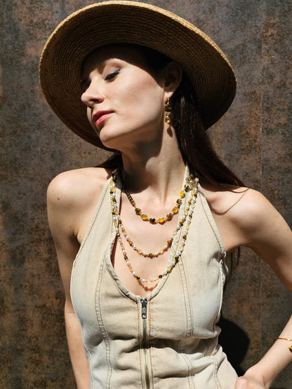 Brown Tiger-eye With Citrine Statement Necklace PN054-4