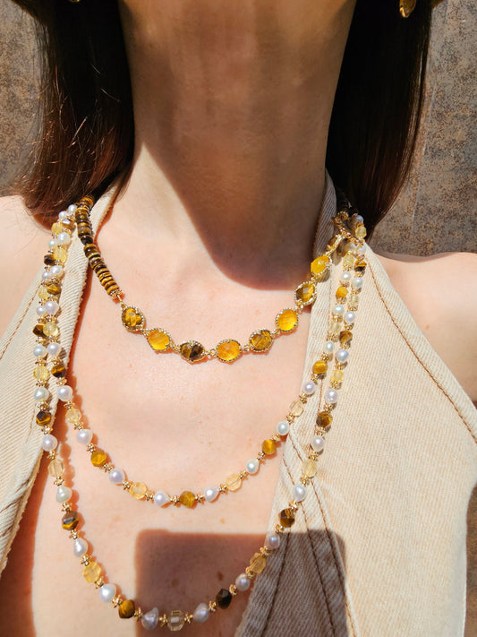 Brown Tiger-eye With Citrine Statement Necklace PN054-0