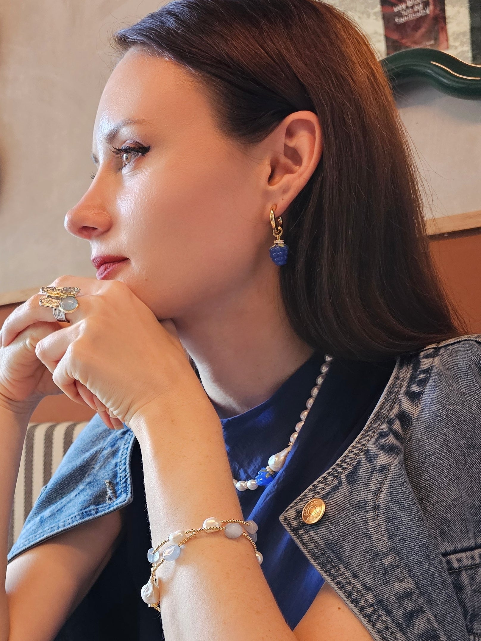 Blue Raspberry Dangle Hoop Fun Earrings PE023-2