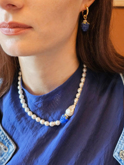 Freshwater Pearls With Blue Raspberry Necklace PN031-0