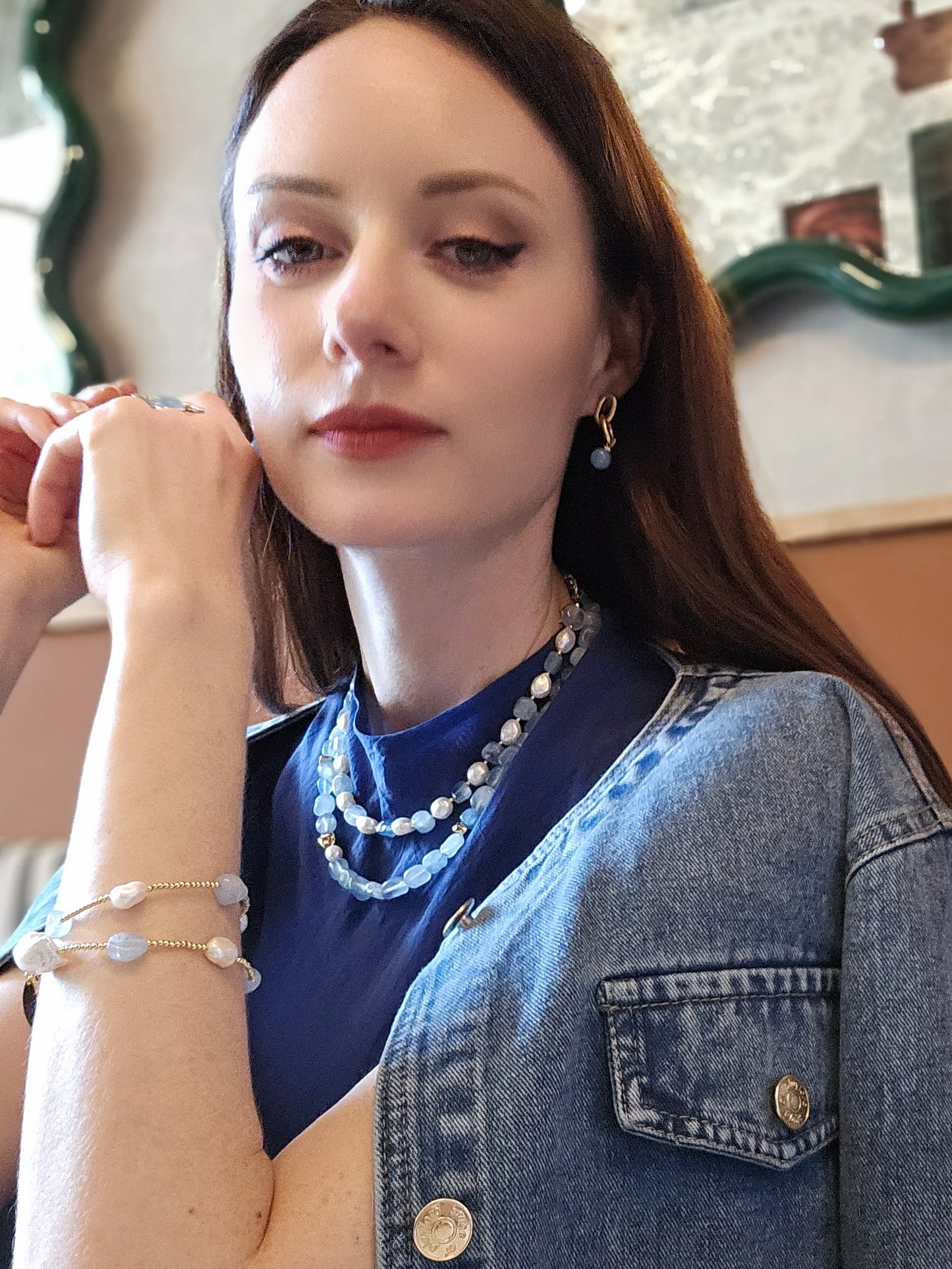 Free Style Irregular Aquamarine Modern Necklace PN027-4