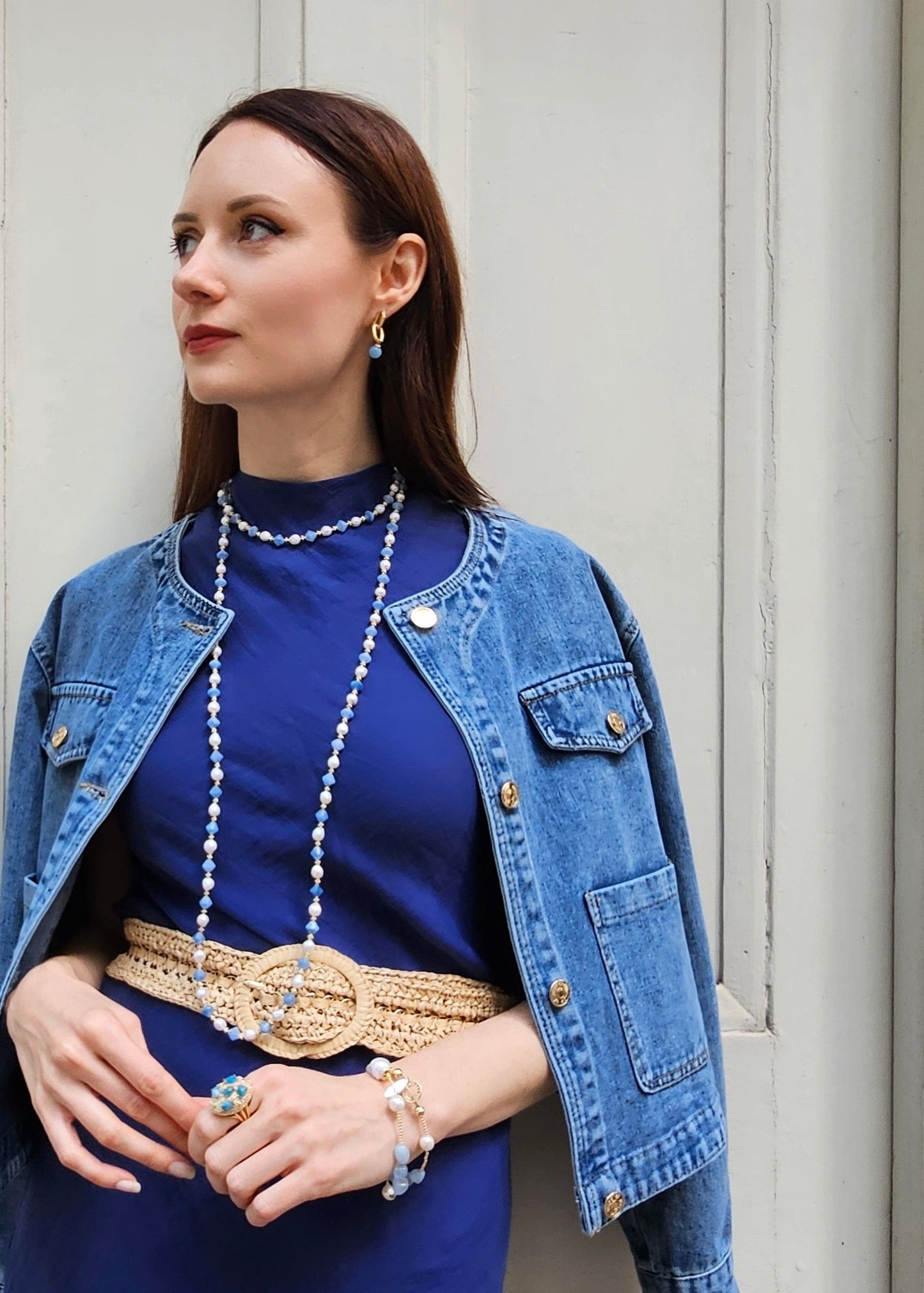 Freshwater Pearls With Blue Jade Choker Necklace PN029-3